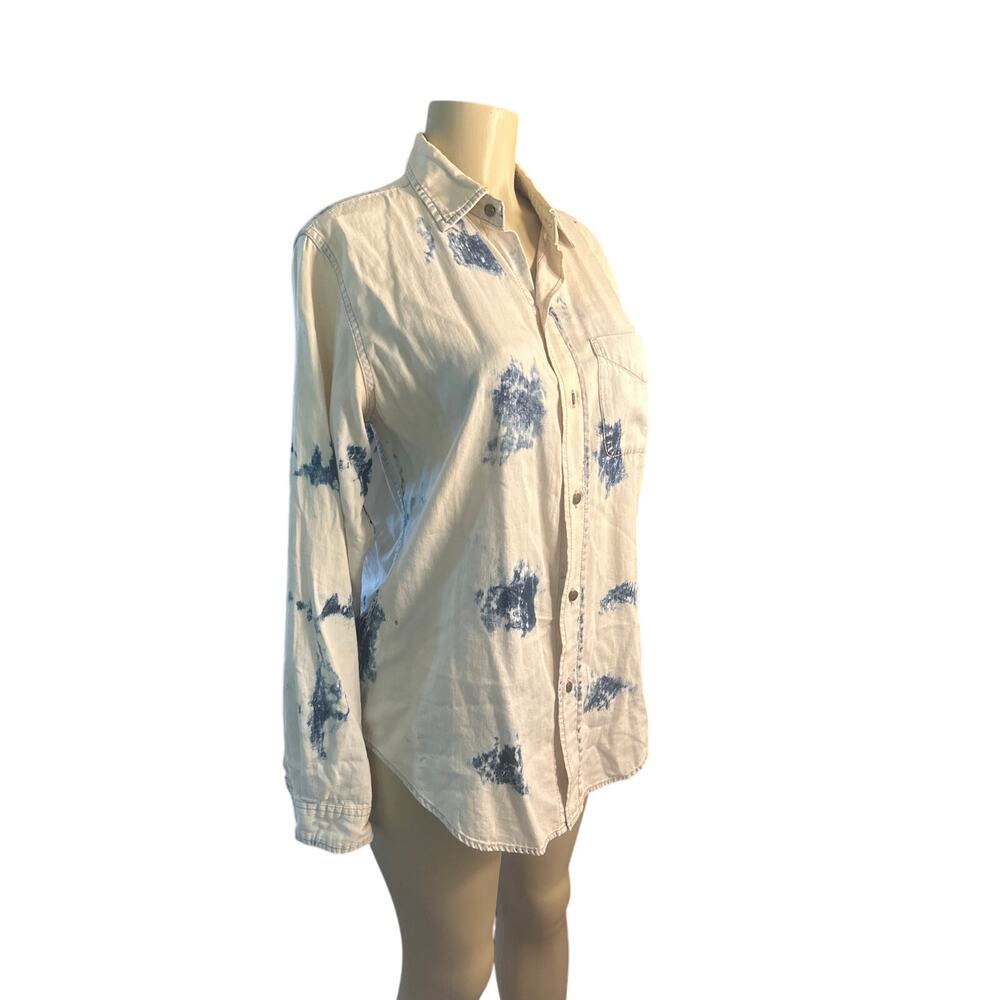 Women 2 M Current Elliott Prep School Jean Shirt Button Down Top Bleached Denim